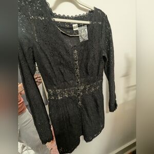 Venus Black Lace Long Sleeve Short Romper
